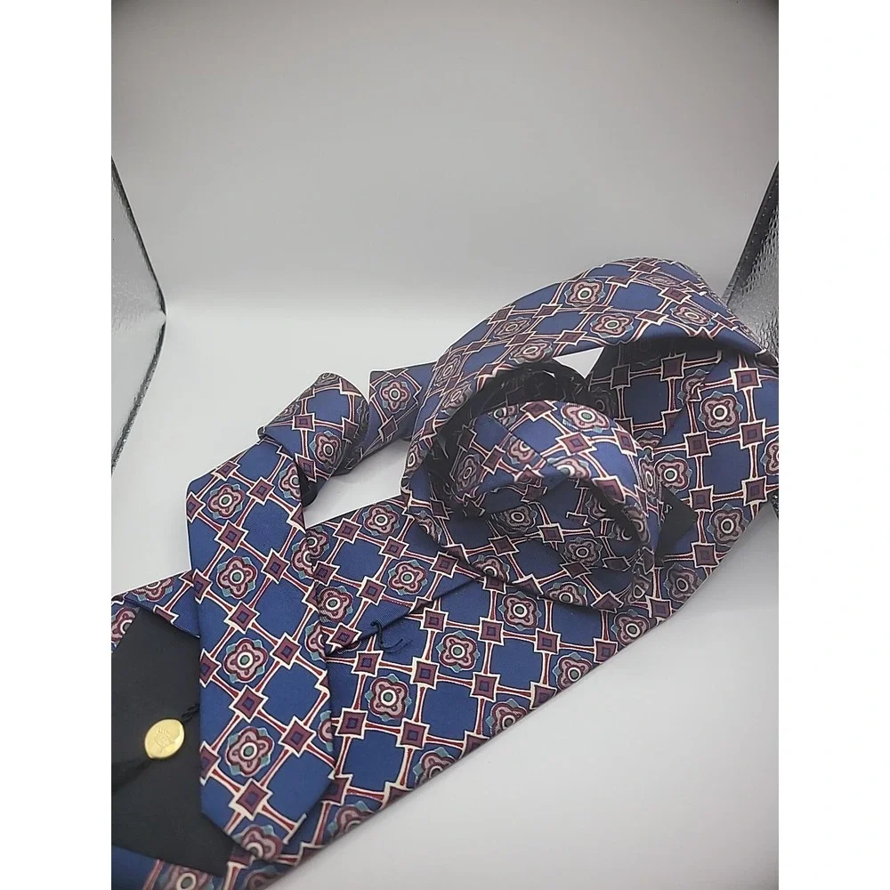 Countess Mara Mens Neck Tie Accesory Blue Red Geometric Shirt Suit
